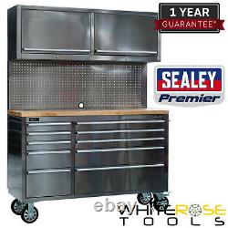 Cabinet à outils Sealey 10 tiroirs armoires murales Premier mobile en acier inoxydable