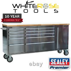 Cabinet à outils Sealey mobile en acier inoxydable 10 tiroirs et armoire Premier