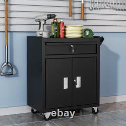 Cabinet à outils à 2 portes avec grand tiroir, roulettes, support à outils, chariot d'entrepôt