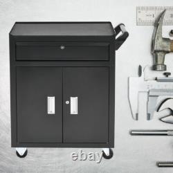 Cabinet à outils à 2 portes avec grand tiroir, roulettes, support à outils, chariot d'entrepôt