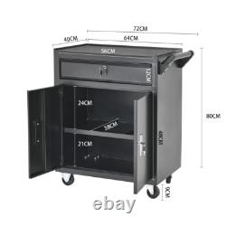 Cabinet à outils à 2 portes avec grand tiroir, roulettes, support à outils, chariot d'entrepôt