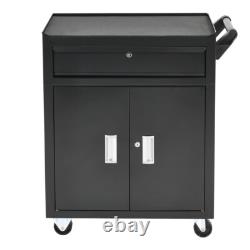 Cabinet à outils à 2 portes avec grand tiroir, roulettes, support à outils, chariot d'entrepôt