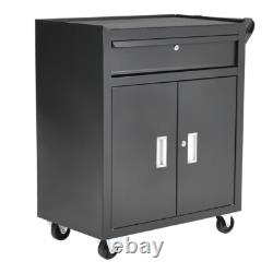 Cabinet à outils à 2 portes avec grand tiroir, roulettes, support à outils, chariot d'entrepôt