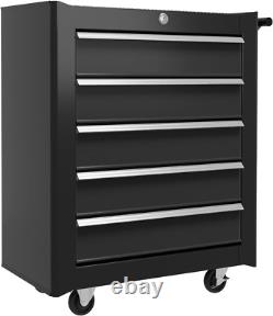 Cabinet à outils en acier HOMCOM à 5 tiroirs verrouillable avec roues noir Cabinet à outils en acier HOMCOM à 5 tiroirs verrouillable avec roues noir