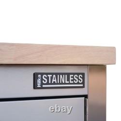 Cabinet à outils en acier inoxydable à 6 tiroirs avec serrure, roulettes et bois de caoutchouc de 30 mm
