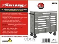Cabinet à outils mobile à roulettes de 42 pouces avec 12 tiroirs et plateau en acier inoxydable CT6940
