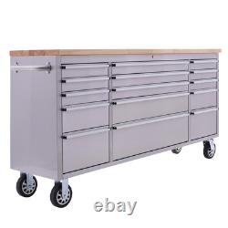 Cabinet à outils mobile en acier inoxydable à 15 tiroirs de 72 pouces