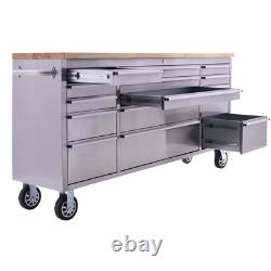 Cabinet à outils mobile en acier inoxydable à 15 tiroirs de 72 pouces