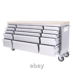 Cabinet à outils mobile en acier inoxydable à 15 tiroirs de 72 pouces