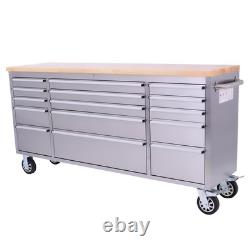 Cabinet à outils mobile en acier inoxydable à 15 tiroirs de 72 pouces
