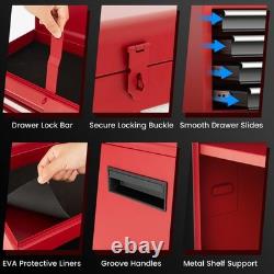 Cabinet à outils roulant 2 en 1 avec 5 tiroirs et 4 roulettes Rouge Noir