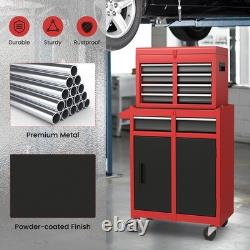Cabinet à outils roulant 2 en 1 avec 5 tiroirs et 4 roulettes Rouge Noir