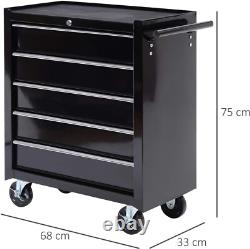 Cabinet à outils roulant professionnel 5 tiroirs métal chariot de garage clés noir