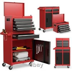 Cabinet à outils roulant robuste à 5 tiroirs avec boîte à outils détachable, système de verrouillage