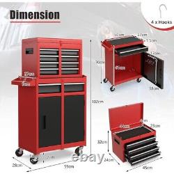 Cabinet à outils roulant robuste à 5 tiroirs avec boîte à outils détachable, système de verrouillage