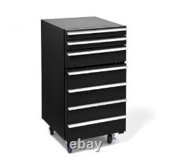 Cabinet à outils sur roulettes avec réfrigérateur intégré et 3 tiroirs en noir