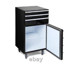 Cabinet à outils sur roulettes avec réfrigérateur intégré et 3 tiroirs en noir