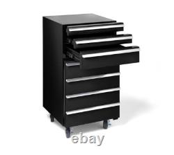 Cabinet à outils sur roulettes avec réfrigérateur intégré et 3 tiroirs en noir