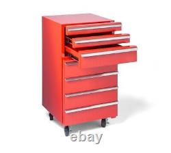 Cabinet à outils sur roulettes avec réfrigérateur intégré et 3 tiroirs en rouge