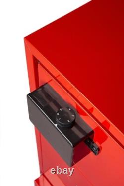 Cabinet à outils sur roulettes avec réfrigérateur intégré et 3 tiroirs en rouge