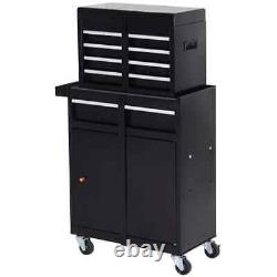 Cabinet à outils sur roulettes en acier avec 4 tiroirs et double porte, coffre à outils noir