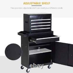 Cabinet à outils sur roulettes en acier avec 4 tiroirs et double porte, coffre à outils noir