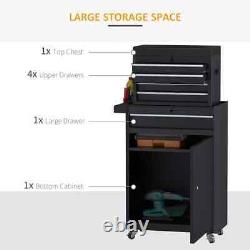 Cabinet à outils sur roulettes en acier avec 4 tiroirs et double porte, coffre à outils noir