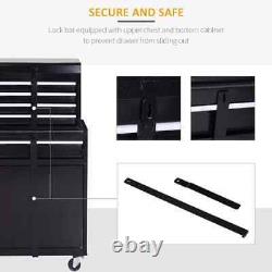 Cabinet à outils sur roulettes en acier avec 4 tiroirs et double porte, coffre à outils noir