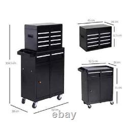 Cabinet à outils sur roulettes en acier avec 4 tiroirs et double porte, coffre à outils noir