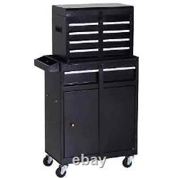 Cabinet à outils sur roulettes en acier avec 4 tiroirs et double porte, coffre à outils noir