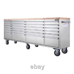 Cabinet à outils sur roulettes en acier inoxydable Excel avec 24 tiroirs et plan de travail