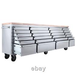 Cabinet à outils sur roulettes en acier inoxydable Excel avec 24 tiroirs et plan de travail