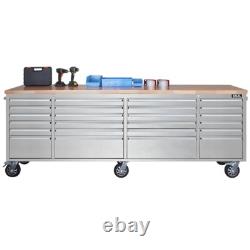 Cabinet à outils sur roulettes en acier inoxydable Excel avec 24 tiroirs et plan de travail