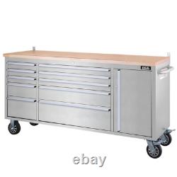 Cabinet à outils sur roulettes en acier inoxydable à 10 tiroirs, établi, boîte à outils