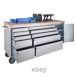 Cabinet à outils sur roulettes en acier inoxydable à 10 tiroirs, établi, boîte à outils