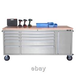 Cabinet à outils sur roulettes en acier inoxydable à 10 tiroirs, établi, boîte à outils