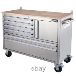 Cabinet à outils sur roulettes en acier inoxydable à 6 tiroirs, établi, boîte à outils