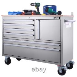 Cabinet à outils sur roulettes en acier inoxydable à 6 tiroirs, établi, boîte à outils