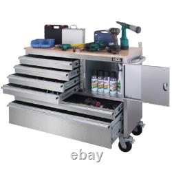 Cabinet à outils sur roulettes en acier inoxydable à 6 tiroirs, établi, boîte à outils
