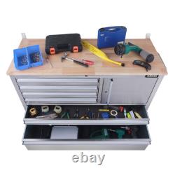 Cabinet à outils sur roulettes en acier inoxydable à 6 tiroirs, établi, boîte à outils