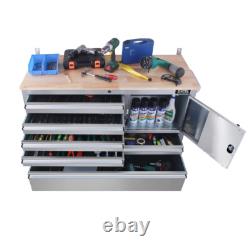 Cabinet à outils sur roulettes en acier inoxydable à 6 tiroirs, établi, boîte à outils
