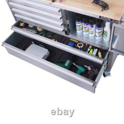 Cabinet à outils sur roulettes en acier inoxydable à 6 tiroirs, établi, boîte à outils