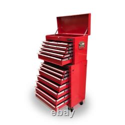 Cabinet à roulettes en acier 426 avec 16 tiroirs, finition rouge brillant, Us Pro Tools