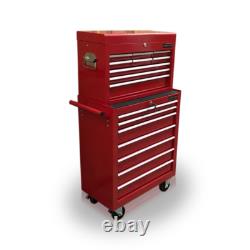 Cabinet à roulettes en acier 426 avec 16 tiroirs, finition rouge brillant, Us Pro Tools