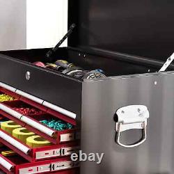 Cabinet à roulettes en métal verrouillable avec 14 tiroirs, coffre à outils roulant rouge
