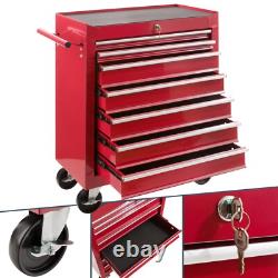 Cabinet de rangement AREBOS avec roulettes, boîte à outils à 7 tiroirs, chariot rouge