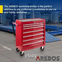 Cabinet de rangement AREBOS avec roulettes, boîte à outils à 7 tiroirs, chariot rouge