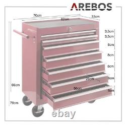 Cabinet de rangement AREBOS avec roulettes, boîte à outils à 7 tiroirs, chariot rouge