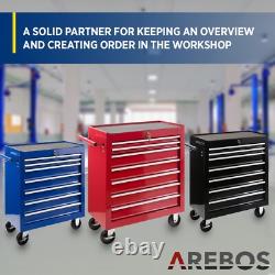 Cabinet de rangement AREBOS avec roulettes, boîte à outils à 7 tiroirs, chariot rouge