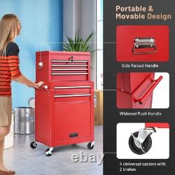Cabinet de rangement à outils détachable à 6 tiroirs, robuste, avec roues verrouillables et crochets